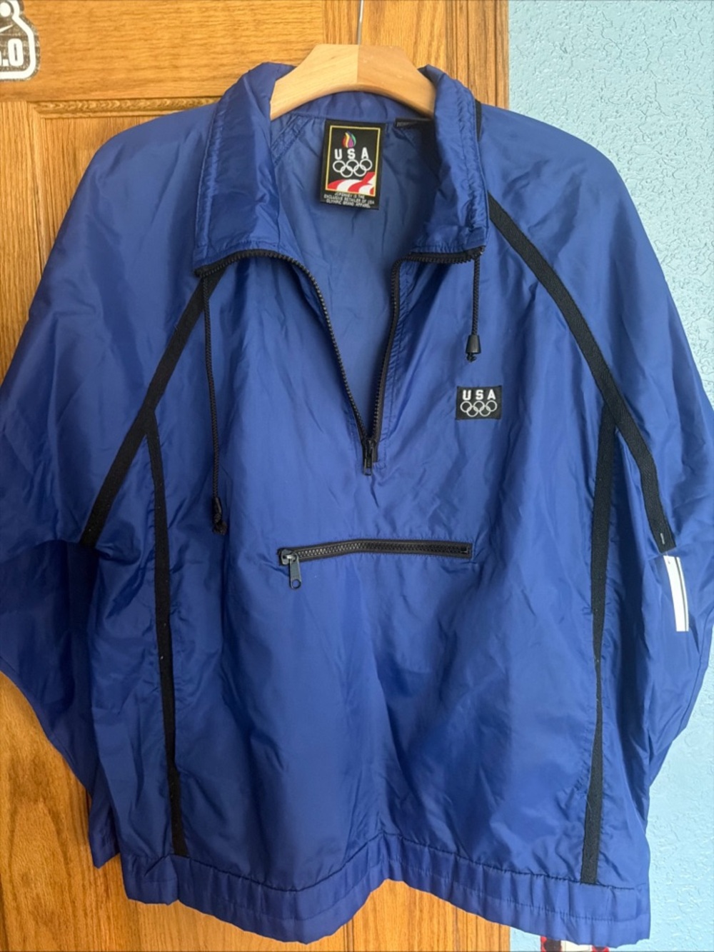 Men's USA Olympics Logo Blue Quarter Zip Windbreaker Pullover Jacket M